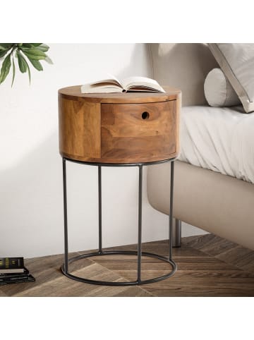 KADIMA DESIGN Nachtkonsole Massivholz Metall 40x40x60 cm Nachttisch Braun in Massivholz