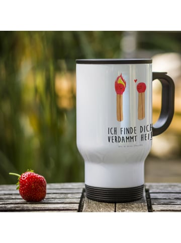 Mr. & Mrs. Panda kaffeebecher mit deckel Streichhölzer mit Spruch in Weiß