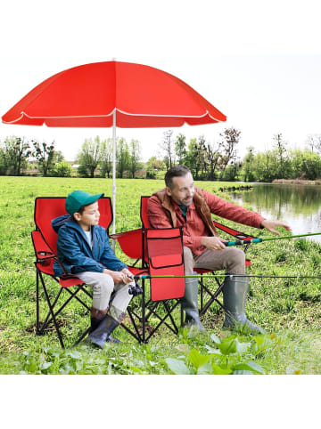 COSTWAY 2-Sitzer Campingstuhl mit Sonnenschirm in Rot