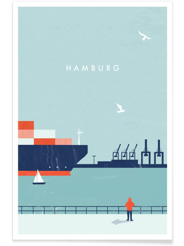 Juniqe Poster "Hamburg" in Blau & Rot