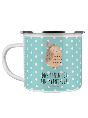 Mr. & Mrs. Panda Camping Emaille Tasse Eule Federschmuck mit Spruch in Türkis Pastell