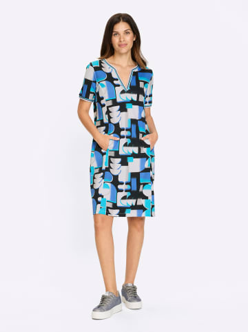 Sieh an! Sweatkleid in türkis-schwarz-bedruckt