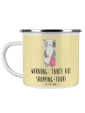 Mr. & Mrs. Panda Tasse Tante Shopping mit Spruch in Gelb Pastell