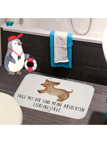 Mr. & Mrs. Panda Duschmatte Hund Dackel mit Spruch in Weiß