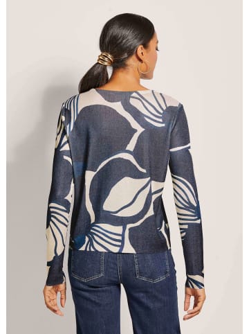 MADELEINE Kurzer Rundhals-Pullover mit Unikat-Print in marine / wollweiß