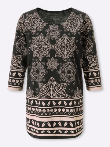 Sieh an! Longshirt in schwarz-beige-bedruckt