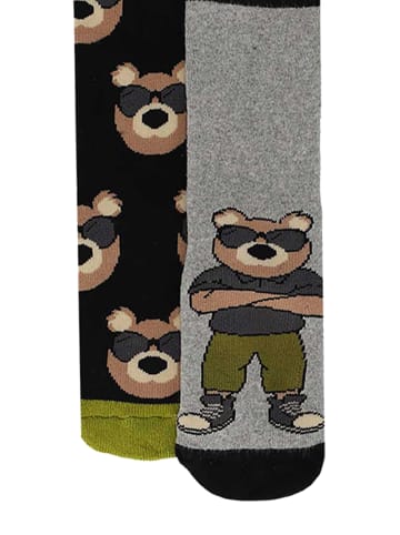Yuhu Jungen Stoppersocken 2 Paar rutschfest Bär Motiv in Grau