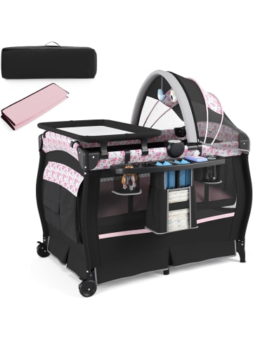 COSTWAY 5 in 1 Reisebett mit Matratze in Grau