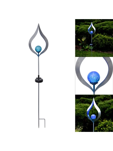 STAR Trading Solar Gartenstecker ,Melilla', Flamme, blaue Glaskugel, Lichtsensor, H