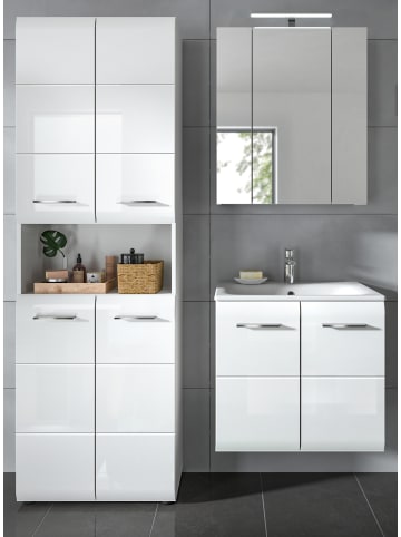 Inn.Furn Badmöbel-Set 3-teilig in weiß Hochglanz inkl. Waschbecken 135 x 185 cm