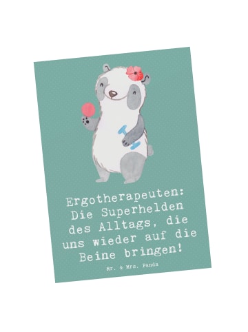 Mr. & Mrs. Panda Postkarte Ergotherapeutin Superhelden mit Spruch in Meeresbrise