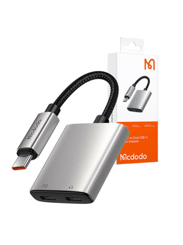 Mcdodo Mcdodo 2 in 1 Audio-Adapter USB-C auf 2x USB-C Laden und in Silber