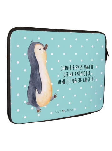Mr. & Mrs. Panda Laptop Tasche Pinguin mHerzieren mit Spruch in Türkis Pastell
