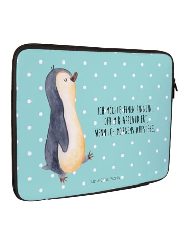 Mr. & Mrs. Panda Notebook Tasche Pinguin marschieren mit Spruch in Türkis Pastell