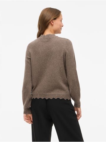 Vila Weicher Strickpullover mit Rundhalsausschnitt und Rippenbündchen in Hellbraun