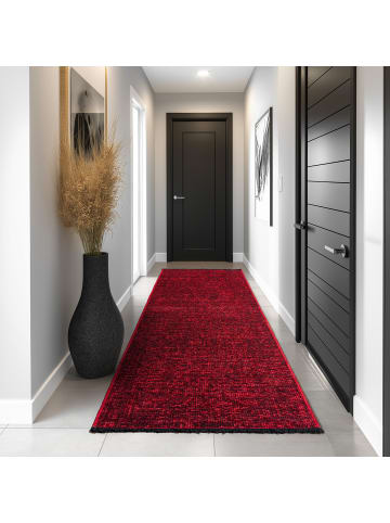 KADIMA DESIGN Teppich Kurzflor Unicolor Chenille Baumwolle Innen in Rot