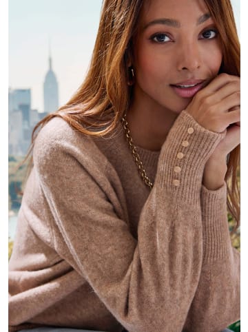 LASCANA Rundhalspullover in taupe meliert