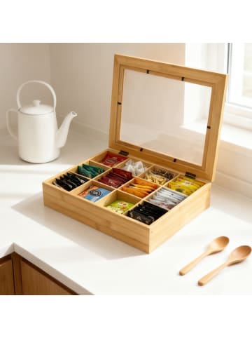 relaxdays Teebox in Natur - (B)28 x (H)9 x (T)23 cm