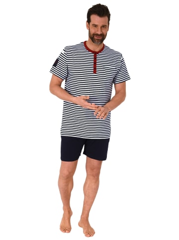 NORMANN Schlafanzug kurzarm Shorty Pyjama Streifen in marine