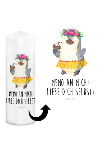 Mr. & Mrs. Panda Kerze Pinguin Kokosnuss mit Spruch in Weiß