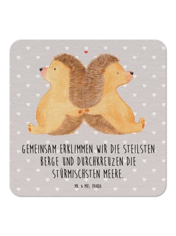 Mr. & Mrs. Panda Getränkeuntersetzer Igel händchenhaltend mit Sp... in Grau Pastell