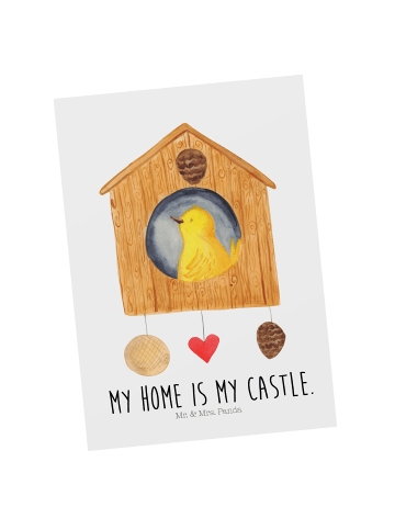 Grußkarte Vogel Haus mit Spruch in Weiß