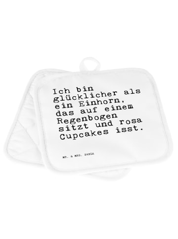 Mr. & Mrs. Panda Topflappen Ich bin glücklicher als... mit Spruch in Weiß