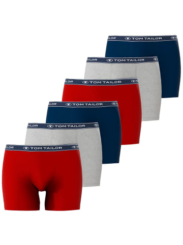 Tom Tailor Boxershorts 6er Pack in Navy / Grau / Rot