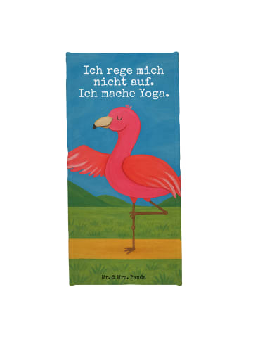 Mr. & Mrs. Panda Badehandtuch Flamingo Yoga Design mit Spruch in Weiß