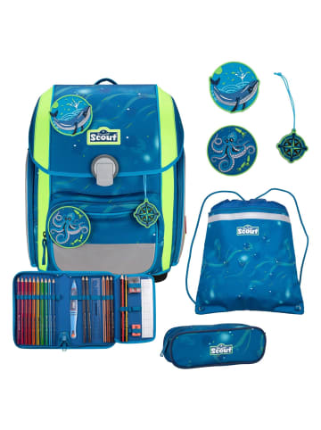 Scout Genius DIN - Schulranzen Set 4 tlg. mit Turnbeutel (Action) in Deep Sea