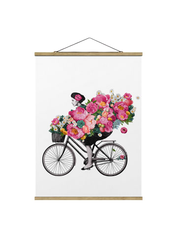 WALLART Stoffbild - Laura Graves - Frau auf Fahrrad Collage in Rosa