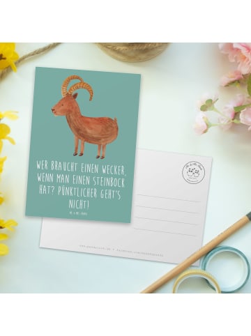 Mr. & Mrs. Panda Postkarte Steinbock Wecker mit Spruch in Meeresbrise