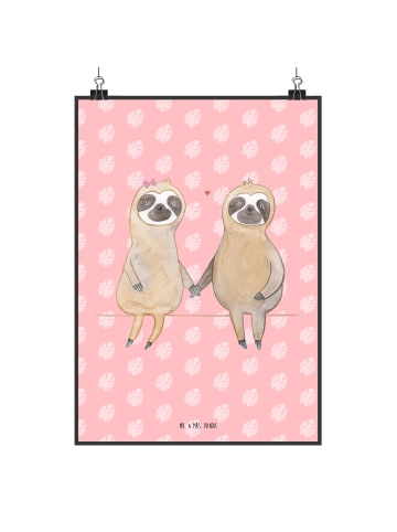 Mr. & Mrs. Panda Poster Faultier Pärchen ohne Spruch in Rot Pastell