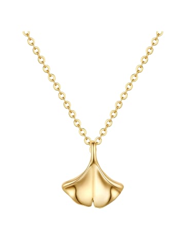 Lulu & Jane Kette Ginkgoblatt aus Messing mit Zirkonia in gelbgold