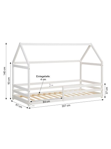 Homestyle4u Bodenbett 90x200 mit Lattenrost in Weiß