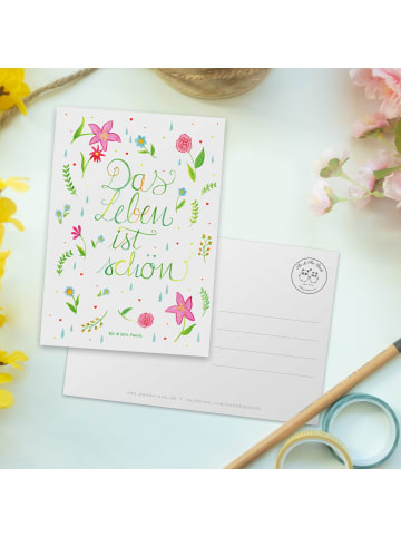 Mr. & Mrs. Panda Postkarte Blumen Leben mit Spruch in Bunt