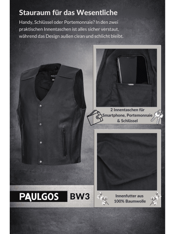 PAULGOS Lederweste Biker Kutte Echtleder BW3 in schwarz