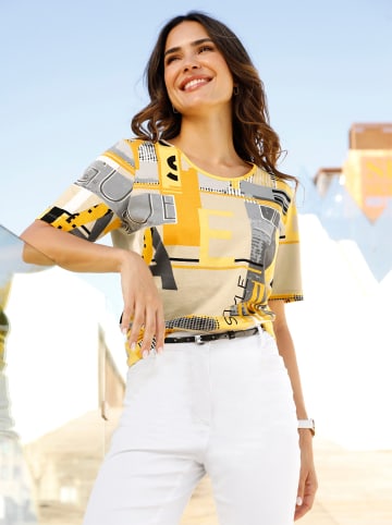 Sieh an! Kurzarmshirt in ocker-sand-bedruckt
