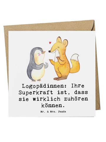 Mr. & Mrs. Panda Einladungskarte Logopädin Superkraft mit Spruch in Weiß