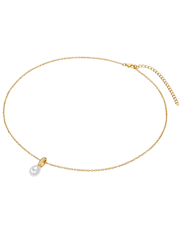 Valero Pearls Halskette aus Sterling Silber mit Zirkonia und Süßwasser-Zuchtperle in gelbgold