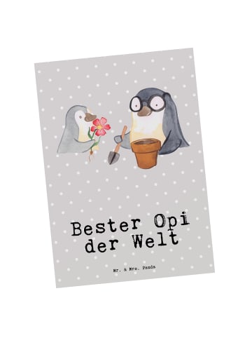 Mr. & Mrs. Panda Postkarte Pinguin Bester Opi der Welt mit Spruch in Grau Pastell