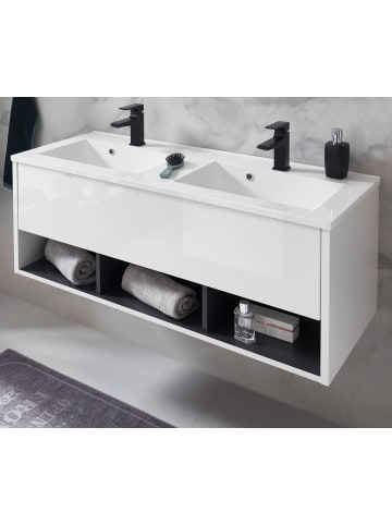 Furn.Design Waschbeckenunterschrank mit Doppelwaschbecken weiß Hochglanz, grau 120 cm