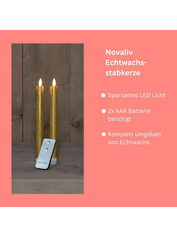 Novaliv Stabkerzen LED mit Timer GOLD 8 Stück indoor - 6 Stunden - ECHTWACHS 2 in Gold