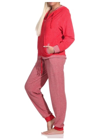 NORMANN Frottee Hausanzug Bündchen Tupfen und Ringeldesign - 76832 in bunt