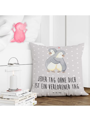 Mr. & Mrs. Panda 40x40 Kissen Pinguine Kuscheln mit Spruch in Grau Pastell