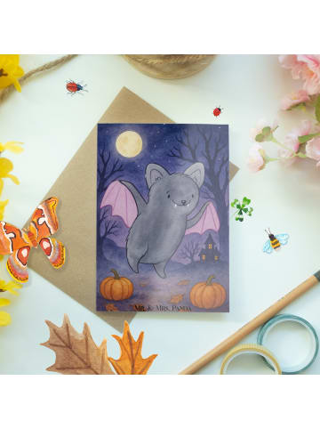 Mr. & Mrs. Panda Glückwunschkarte Fledermaus Erschrecken Design ... in Weiß