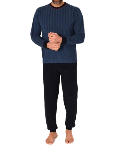 NORMANN Langarm Frottee Schlafanzug Pyjama Bündchen - 86623 in blau