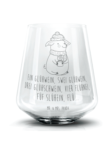 Mr. & Mrs. Panda Glas Schweinchen Glühwein mit Spruch in Transparent