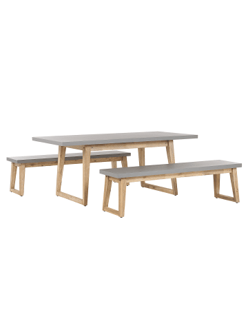Beliani 3-tlg Gartentisch Set ORIA in Grau/Heller Holzfarbton
