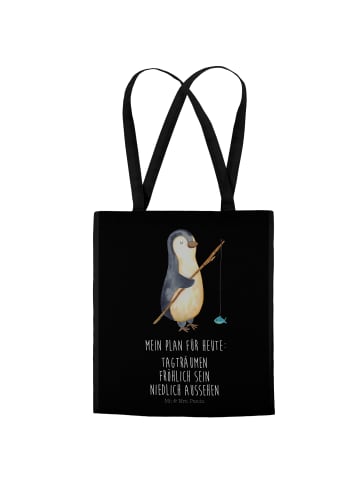 Mr. & Mrs. Panda Uni Tasche Pinguin Angler mit Spruch in Schwarz